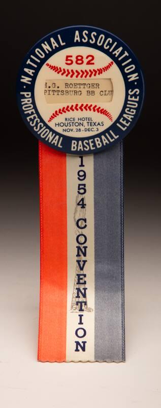 H.G. Roettger National Association of Professional Baseball Leagues ribbon and pin, 1954 Novemb…