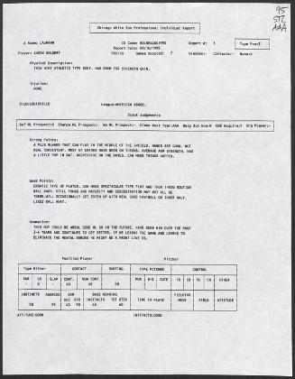 Aaron Holbert scouting report, 1995 September 10