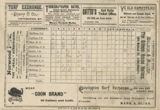Chicago Colts versus Cincinnati Reds scorecard, 1890 August 13