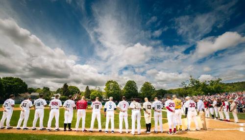 Hall of Fame Classic Teams Lined Up on the Field photograph, 2017 May 27