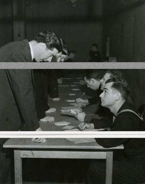 Joe Dimaggio Being Interviewed by the Navy photograph, 1943 February 02