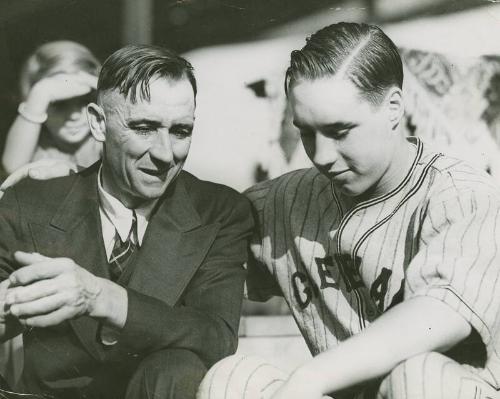 Bob Feller with Father photograph, 1936 October 10