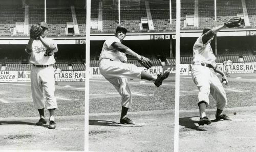 Sandy Koufax Three Pitching photographs, 1955