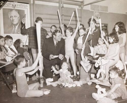 Babe Ruth with a Group of Children photograph, 1941 December 12