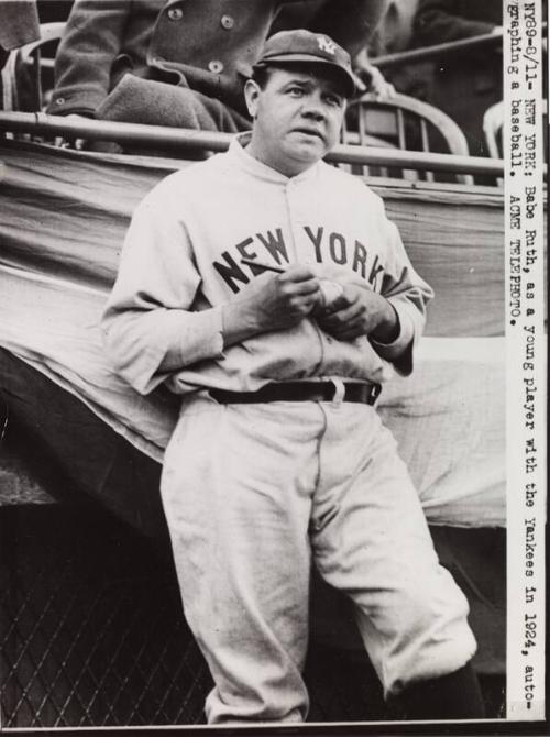 Babe Ruth Autographing Baseball photograph, 1924