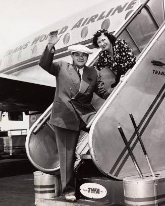 Babe and Claire Ruth Boarding Plane photograph, 1948 June 18