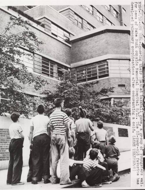 Babe Ruth Fans Waiting Outside Hospital photograph, 1948 August 11