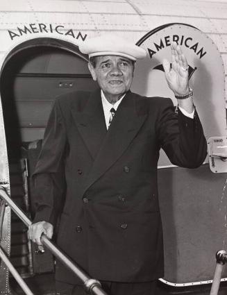 Babe Ruth Boarding Plane photograph, 1948 July 13