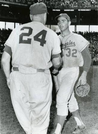 Walter Alston Congratulating Sandy Koufax photograph, 1961 August 29