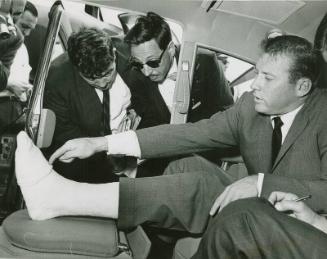 Mickey Mantle Pointing at His Cast, 1963 June 06