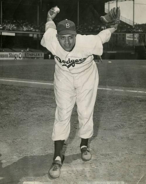 Don Newcombe Pitching photograph, 1949