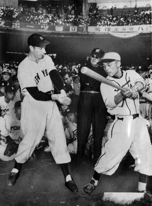 Joe DiMaggio Teaching Batting in Japan photograph, 1950 November 11