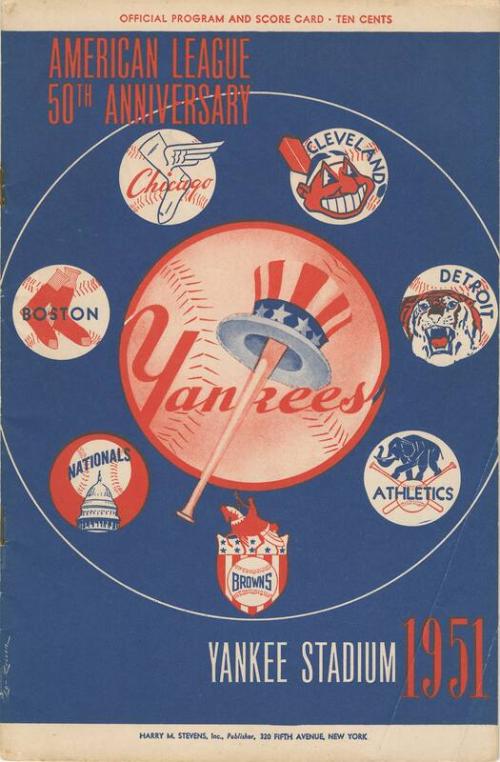 Cleveland Indians versus New York Yankees scorecard, 1951