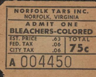 Norfolk Tars ticket stub, undated