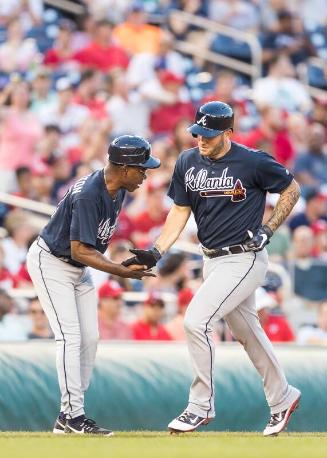 Ron Washington Congratulating Matt Adams photograph, 2017 June 12