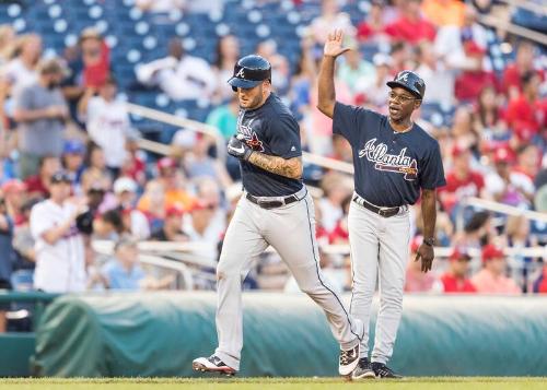 Ron Washington Congratulating Matt Adams photograph, 2017 June 12