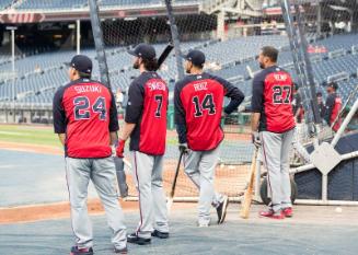 Kurt Suzuki, Dansby Swanson, Rio Ruiz, and Matt Kemp during Batting practice photograph, 2017 J…