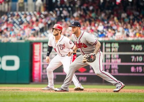 Bryce Harper and Matt Adams at First Base photograph, 2017 June 14