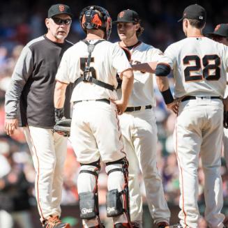 Bruce Bochy Visiting the Mound photograph, 2017 April 27