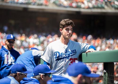 Cody Bellinger in the Dugout photograph, 2017 April 27