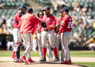 Dusty Baker Making a Pitching Change photograph, 2017 June 04