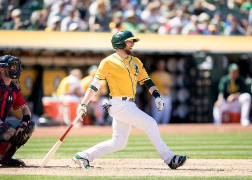 Jed Lowrie Batting photograph, 2017 June 04