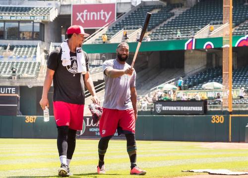 Brian Goodwin and Wilmer Difo during Batting practice photograph, 2017 June 04