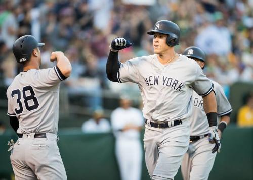 Rob Refsnyder and Aaron Judge on the Field photograph, 2017 June 16