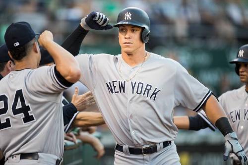 Gary Sanchez and Aaron Judge on the Field photograph, 2017 June 16