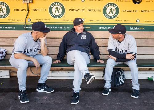 Joe Girardi, Rob Thomson, and Joe Espada in the Dugout photograph, 2017 June 16