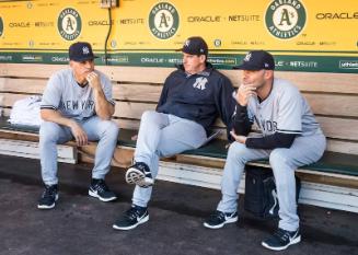 Joe Girardi, Rob Thomson, and Joe Espada in the Dugout photograph, 2017 June 16