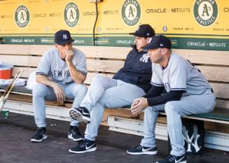 Joe Girardi, Rob Thomson, and Joe Espada in the Dugout photograph, 2017 June 16