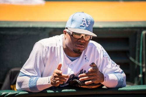 Rajai Davis in the Dugout photograph, 2017 June 17