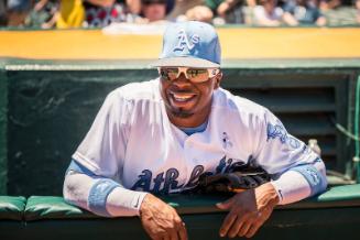 Rajai Davis in the Dugout photograph, 2017 June 17