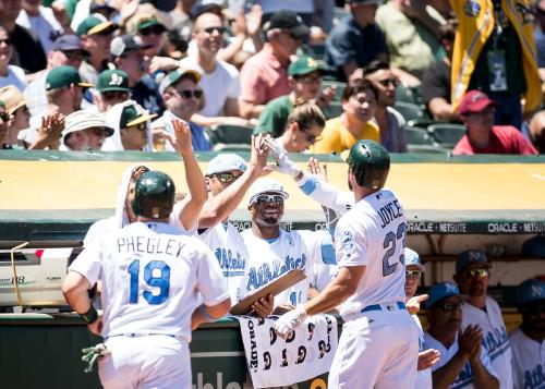 Josh Phegley and Matt Joyce Celebrating with Teammates photograph, 2017 June 18