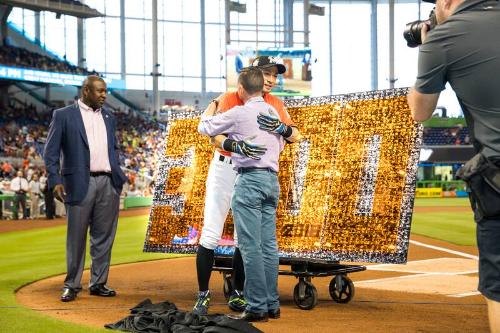 Ichiro Suzuki, David P. Samson, and Michael Hill On Field Ceremony photograph, 2017 April 30