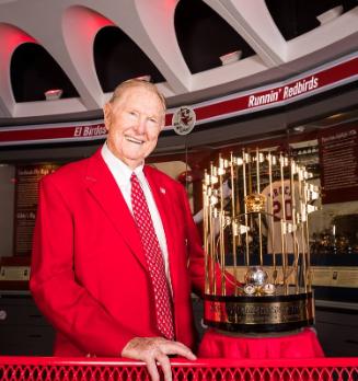 Red Schoendienst and 1967 World Series Championship Trophy photograph, 2017 June 06