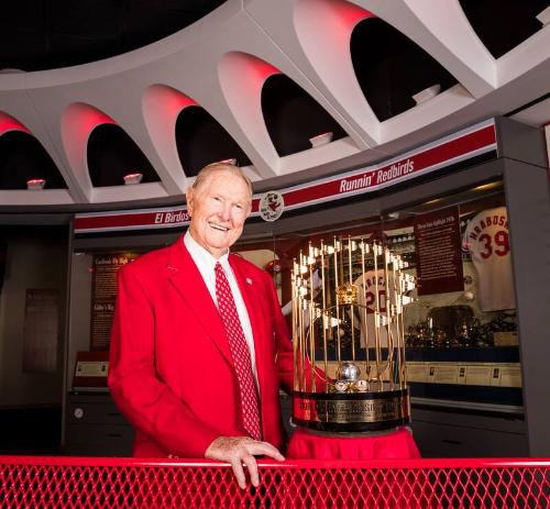 Red Schoendienst and 1967 World Series Championship Trophy photograph, 2017 June 06