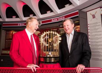 Red Schoendienst with Trophy photograph, 2017 June 06, 2017 June 06