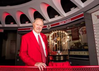 Red Schoendienst and 1967 World Series Championship Trophy photograph, 2017 June 06