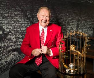 Red Schoendienst and 1967 World Series Championship Trophy photograph, 2017 June 06