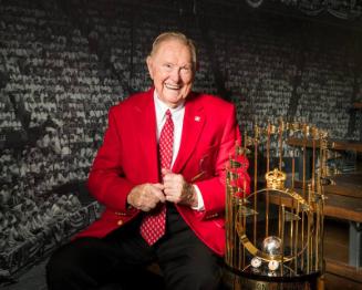 Red Schoendienst and 1967 World Series Championship Trophy photograph, 2017 June 06