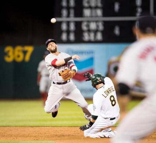 Dustin Pedroia Fielding photograph, 2017 May 18