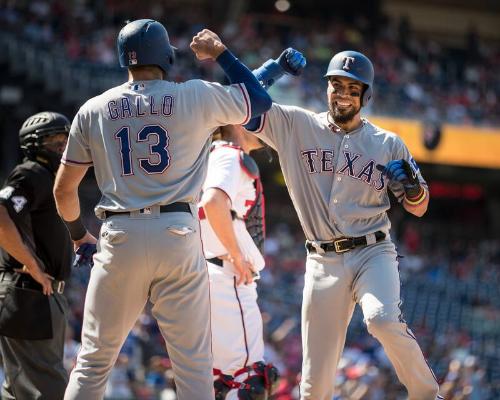 Joey Gallo and Robinson Chirinos Celebrating photograph, 2017 June 10