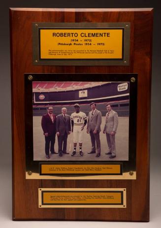 Roberto Clemente Commemorative Wax Statue plaque, undated