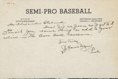 Note from Honus Wagner to Alexander Cleland, undated