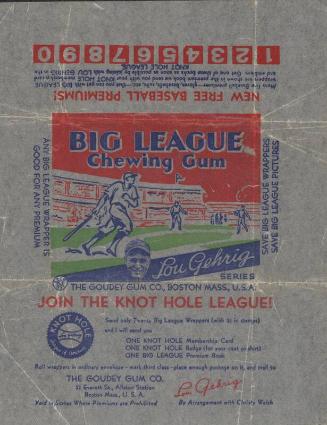 Big League Chewing Gum wrapper, 1934