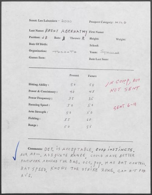 Brent Abernathy scouting report, 2000 June