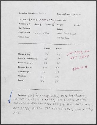 Brent Abernathy scouting report, 2000 June