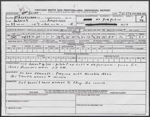 Doyle Alexander scouting report, 1989 September 22